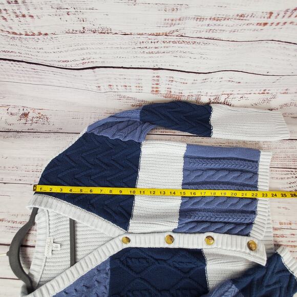 Olivia Sky Retro Grandma Sweater L Blue Chunky Mixed Media Knit Cozy Cardigan - Picture 10 of 11